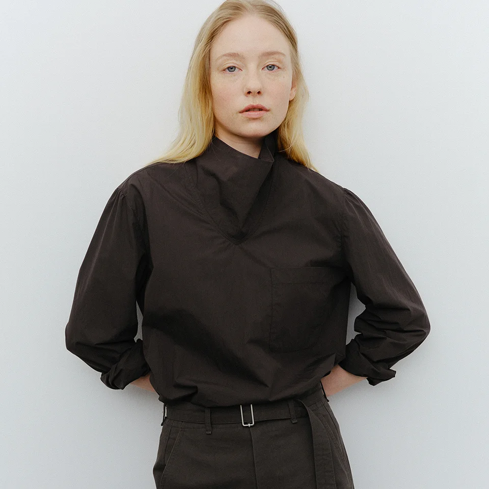 volume cowl neck blouse (charcoal)