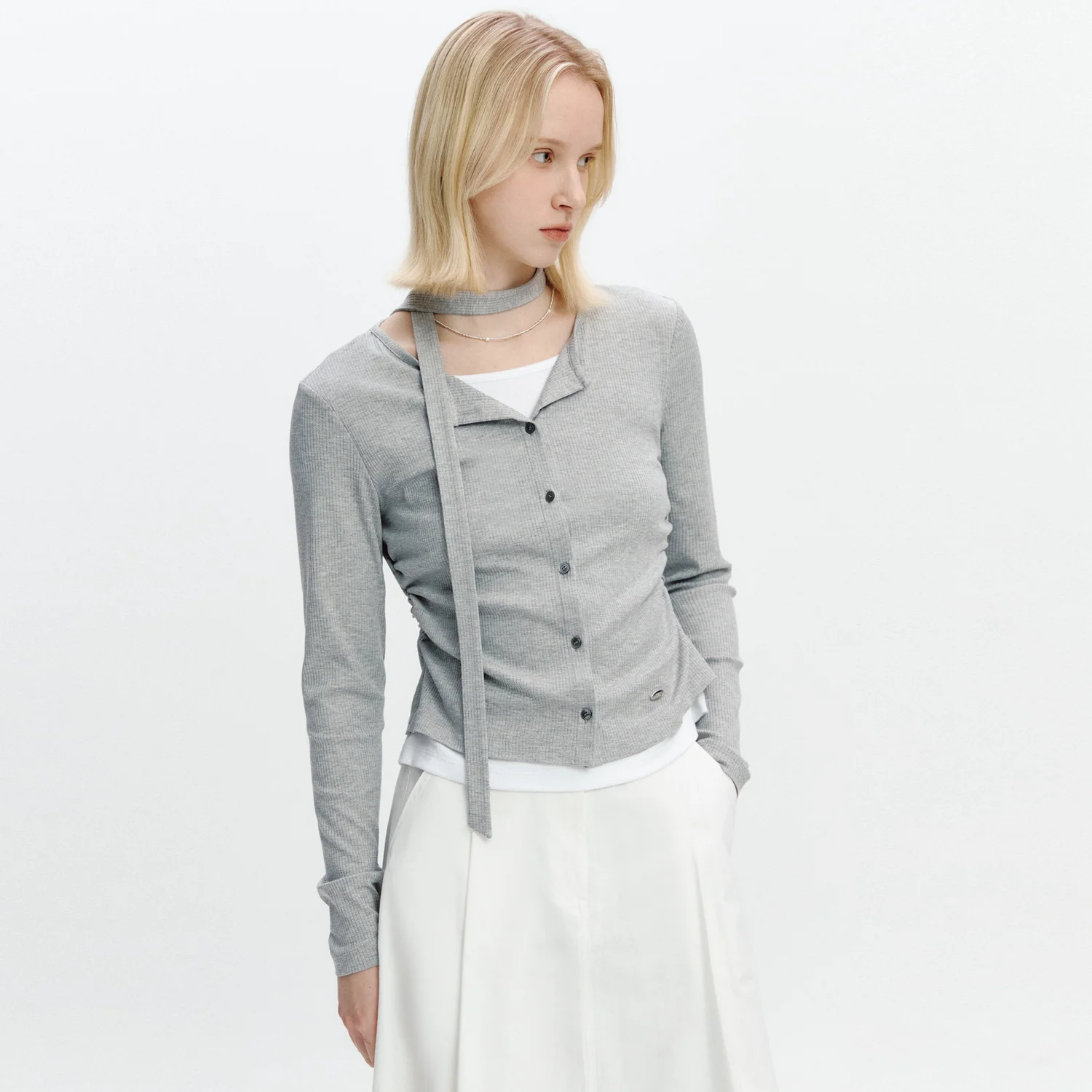 2 In 1 Cardigan Layered T-shirt MELANGE GRAY