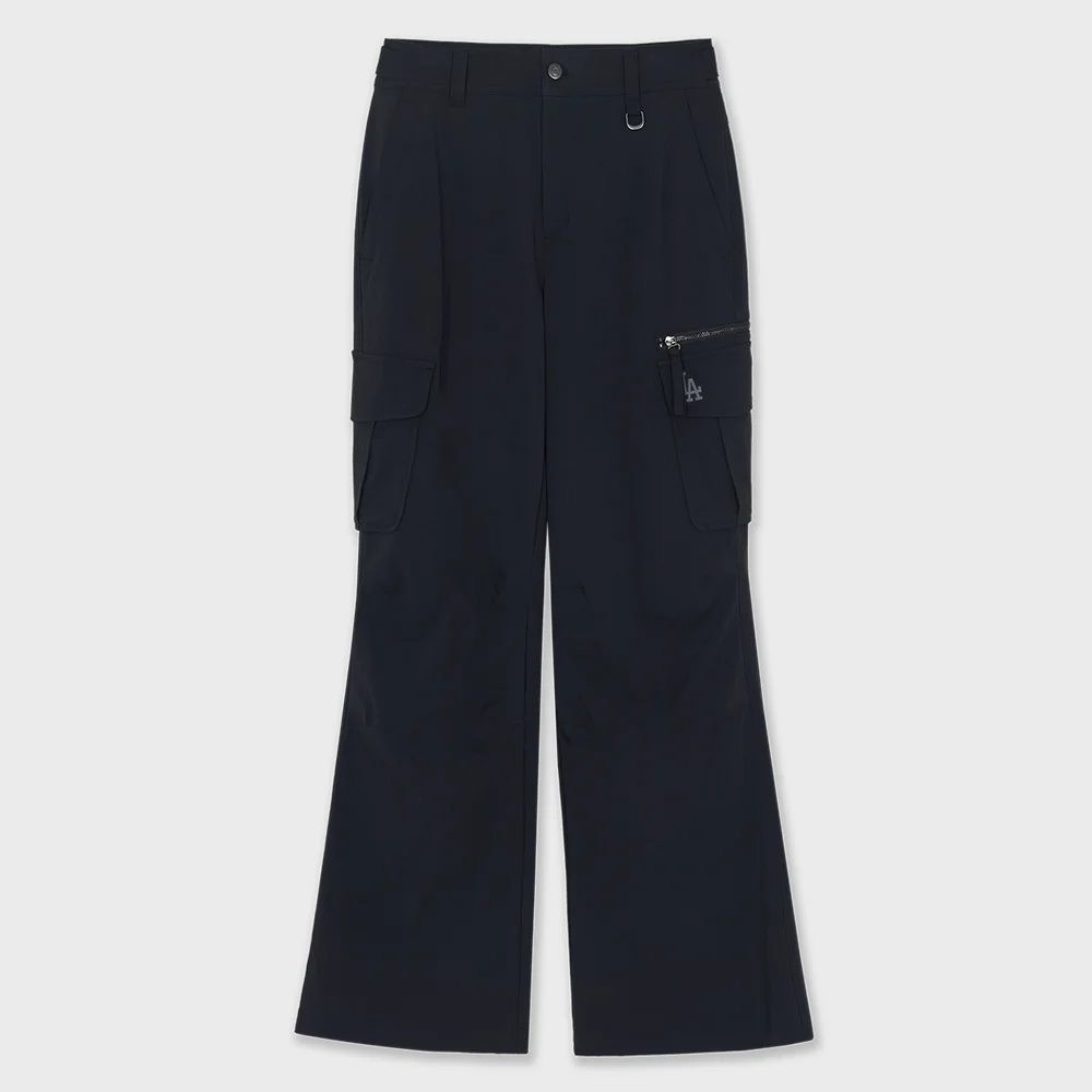 女裝 降落傘 拉鏈 工裝 喇叭 褲子 LA (Black)