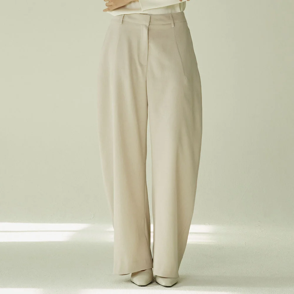 弧形 剪裁 褲子 - 灰調色 米色/ Curved Tailoring Pants - A.Beige