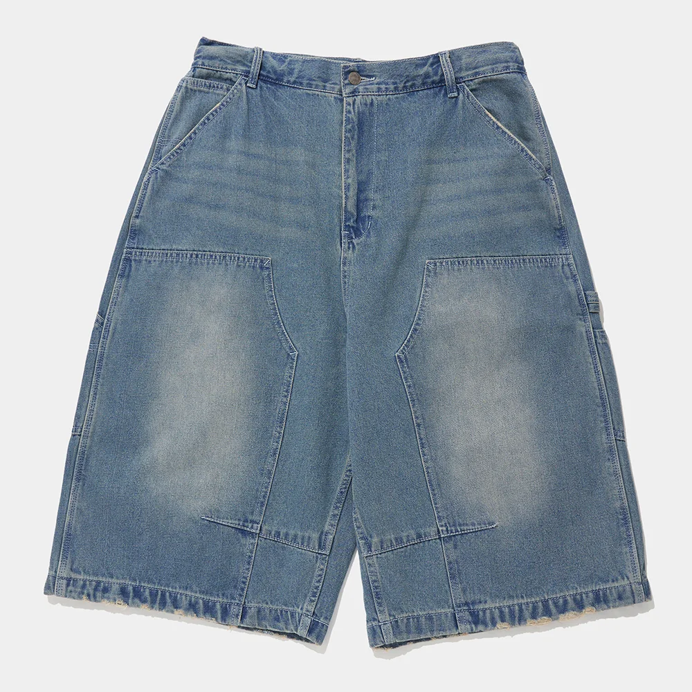 UTILITY DOUBLE-KNEE DENIM BERMUDA SHORTS PANTS_LIGHT JEAN