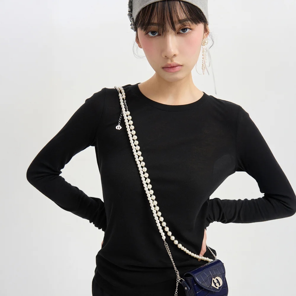 Chouetties by LUCKY CHOUETTE Sheer Slim Fit Long Sleeve T-shirts (black) LATAX26395BKX