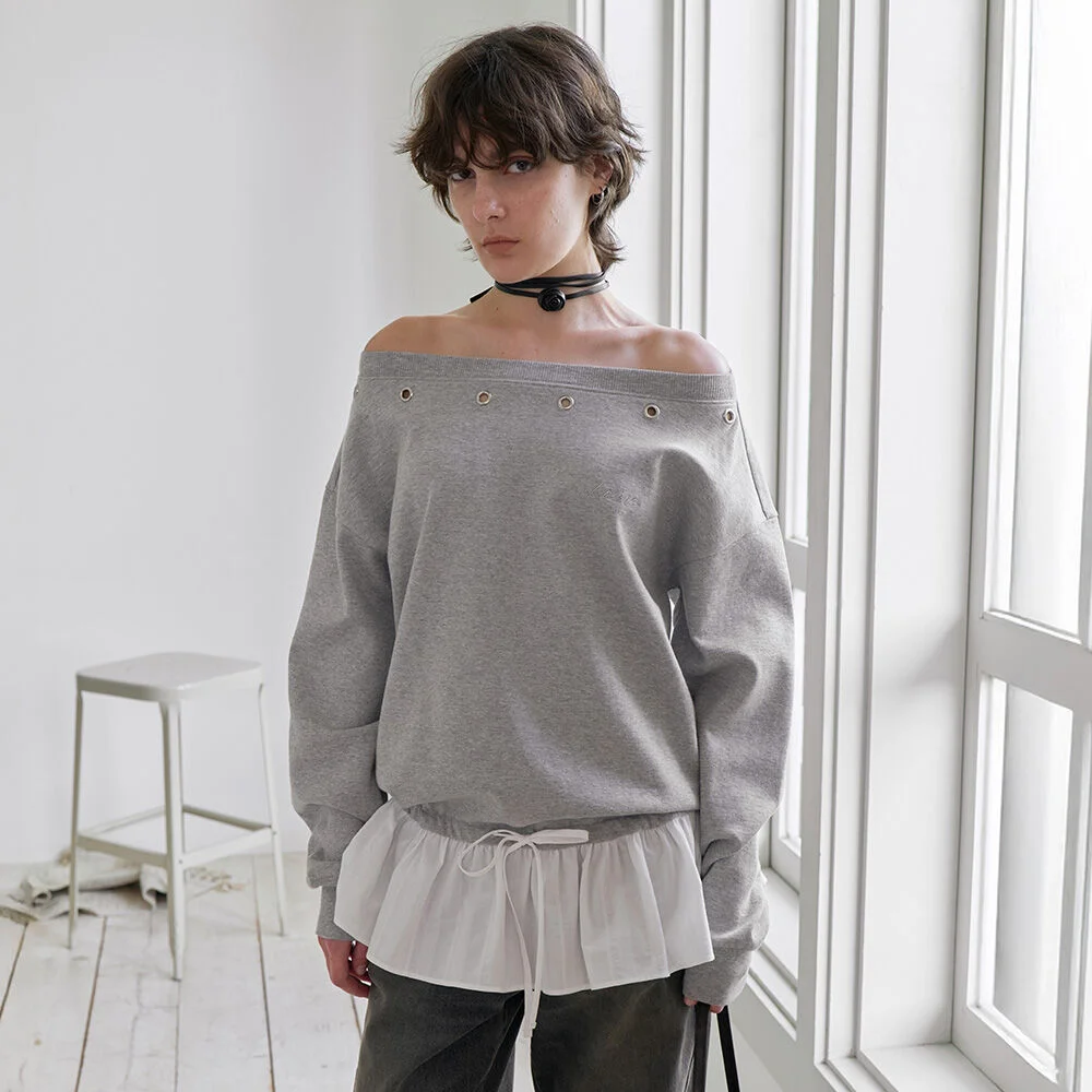 Off-shoulder Eyelet-Detail Top VW5AE142_2color