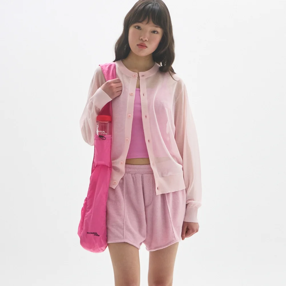 M.C UNISEX, Logo Sheer Knit Cardigan / PINK