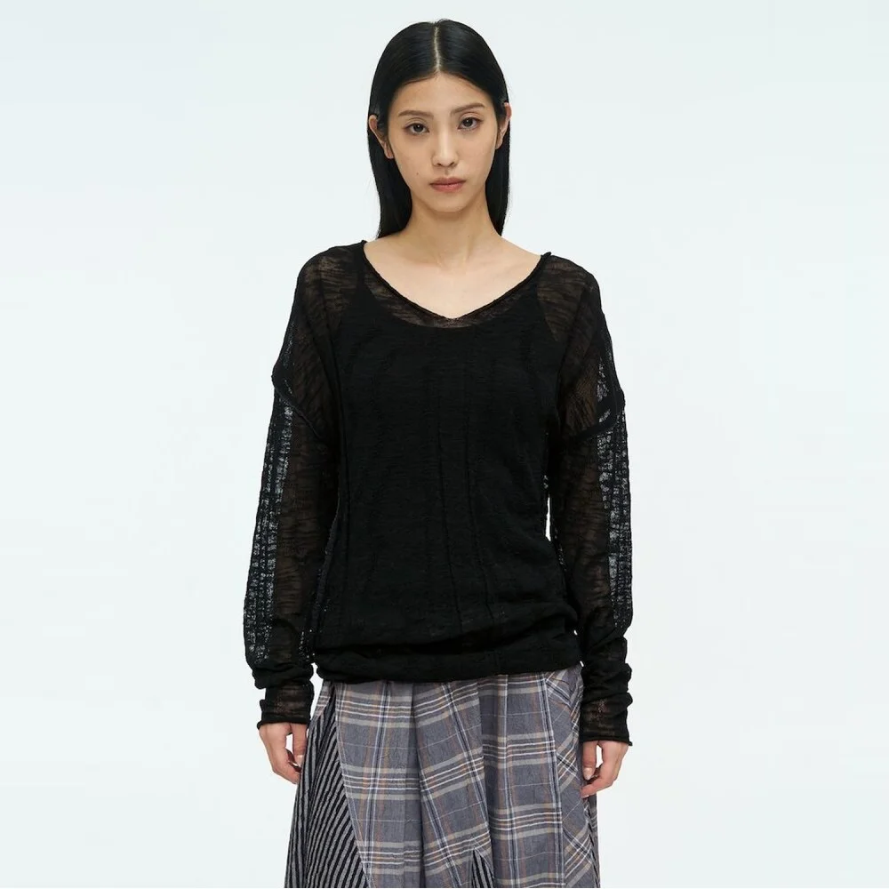 Wave Knit Loose Pullover Black (AG6551A035)
