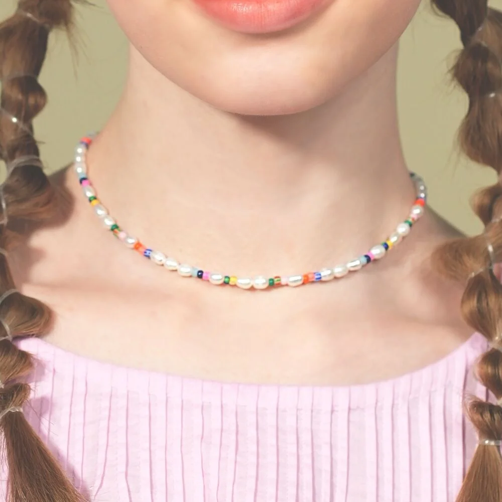 Water pearl color beads choker Necklace 米粒 淡水珍珠 色 串珠 頸鏈領 頸鏈