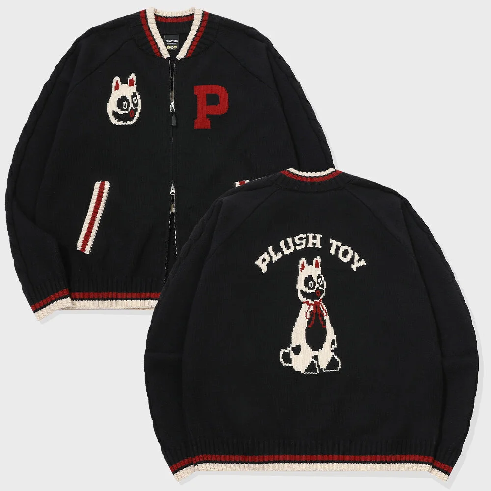 Plush 針織衫 拉鏈 黑色