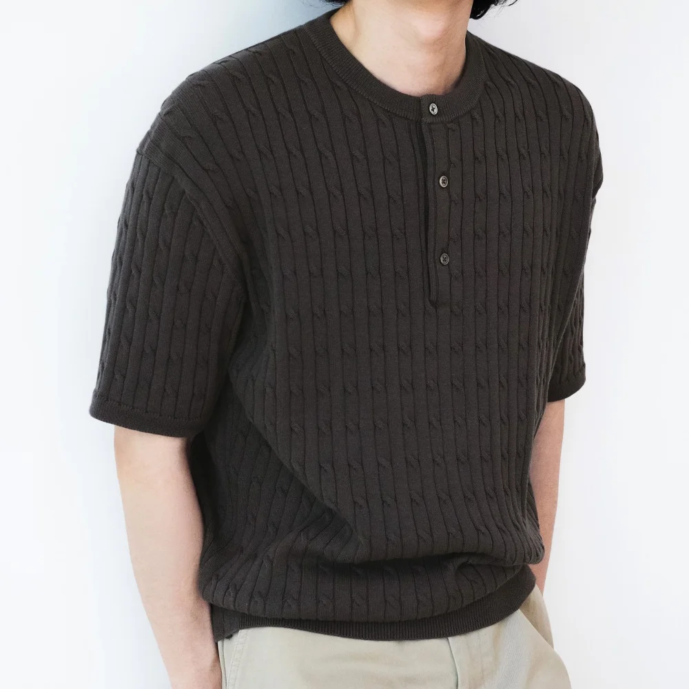 CABLE HENLEY HALF KNIT