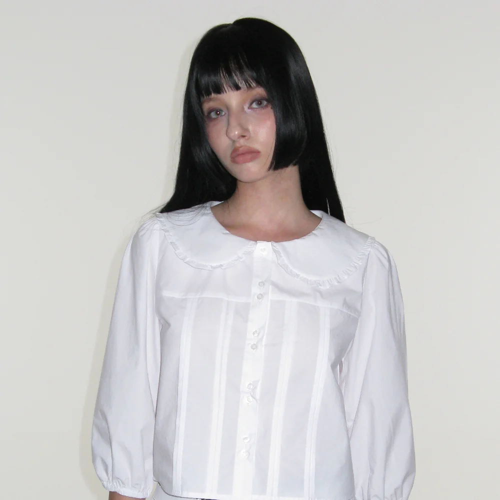 FRILL COLLAR PINTUCK BLOUSE_WHITE
