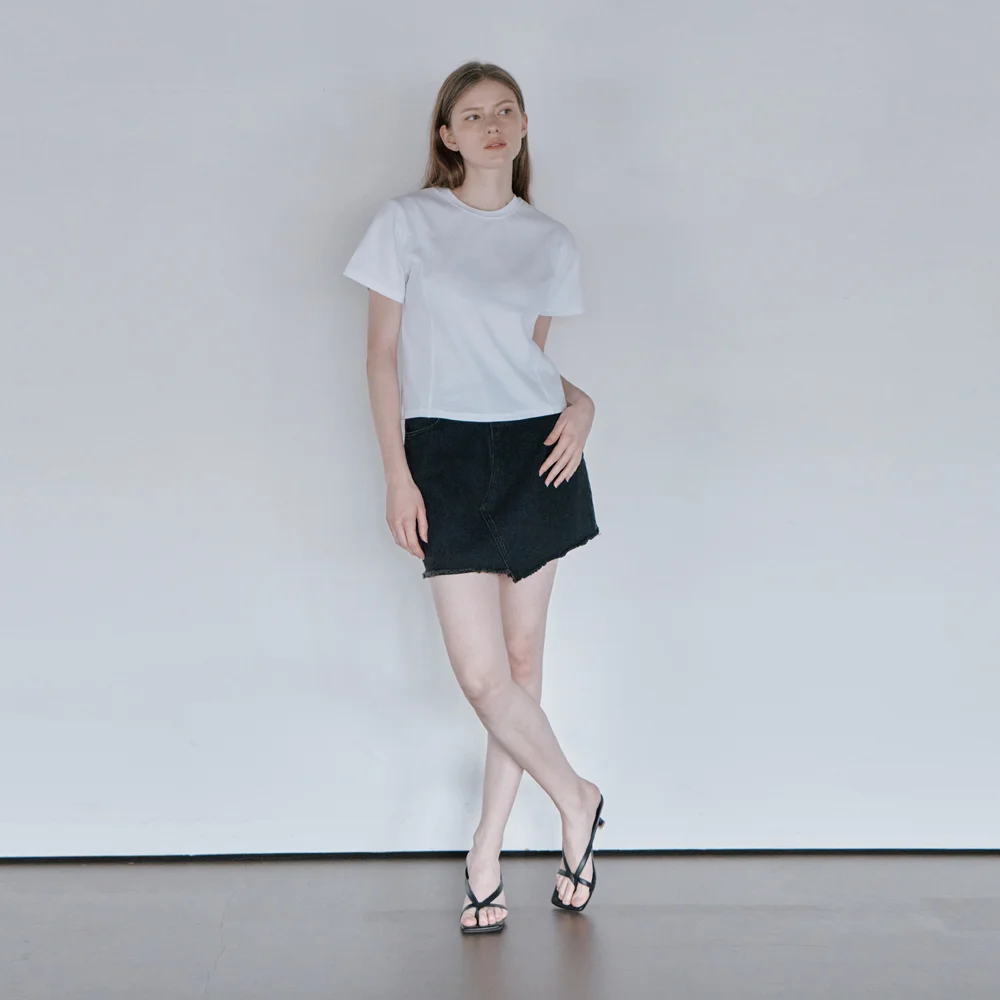 EYELET DENIM SKIRT (BLACK)