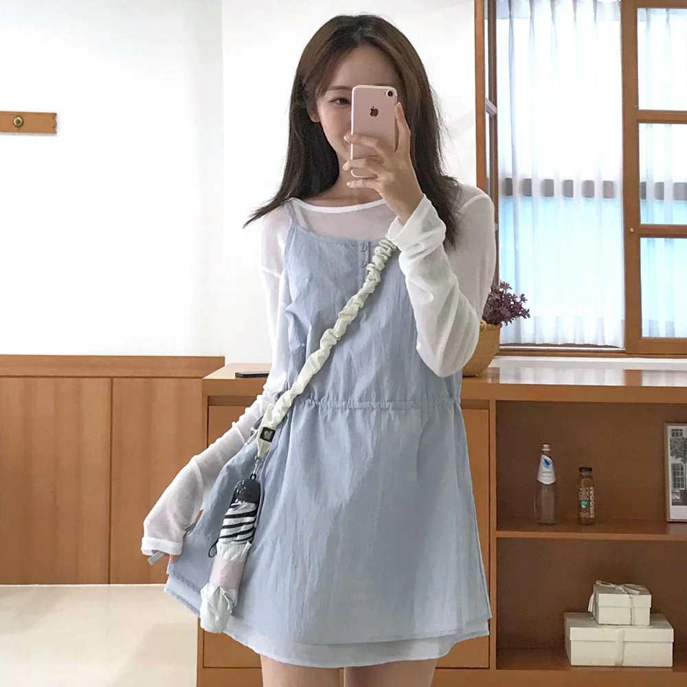 (女裝) 層次 無袖 連衣裙_天藍色 藍色