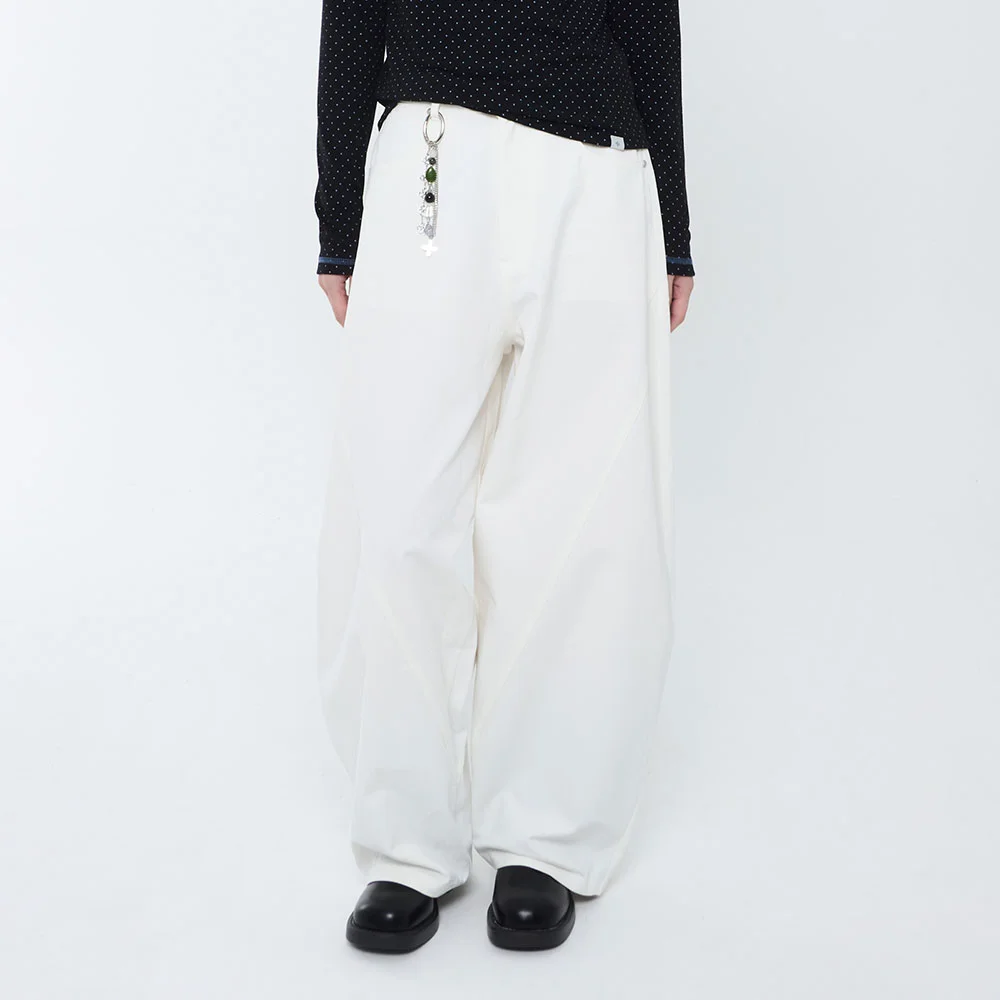 Curved Balloon Cotton Pants_White