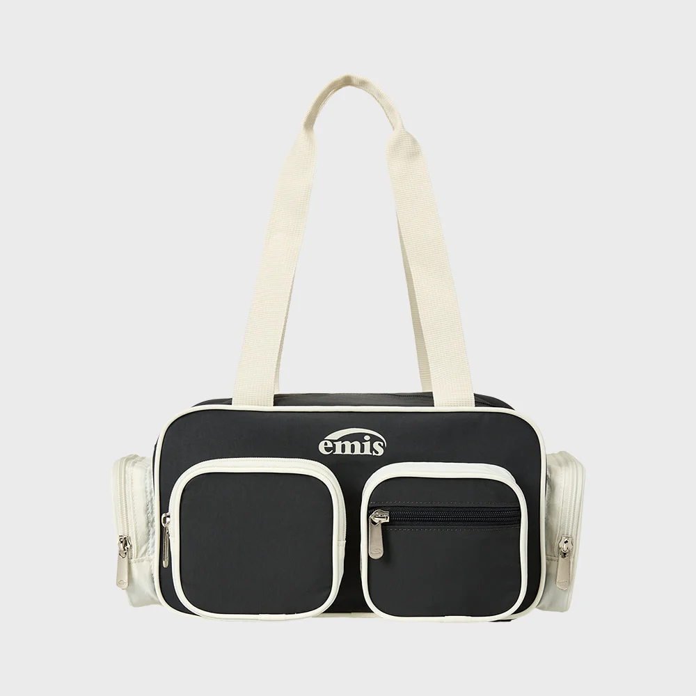 NYLON COLOR-BLOCK SHOULDER BAG-CHARCOAL