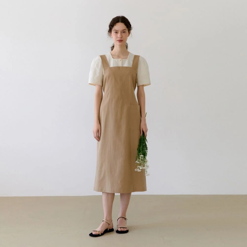 COTTON SUSPENDER DRESS BEIGE