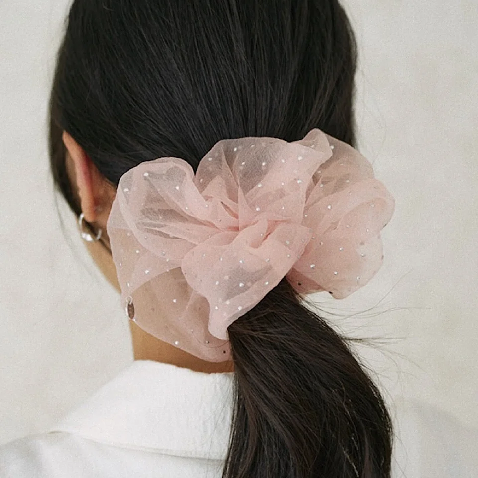 Silver Dot Organza Scrunchie