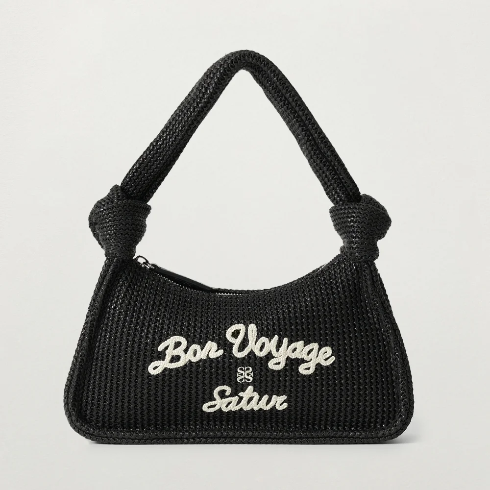 Bon Voyage 拉菲草 肩部 袋 黑色