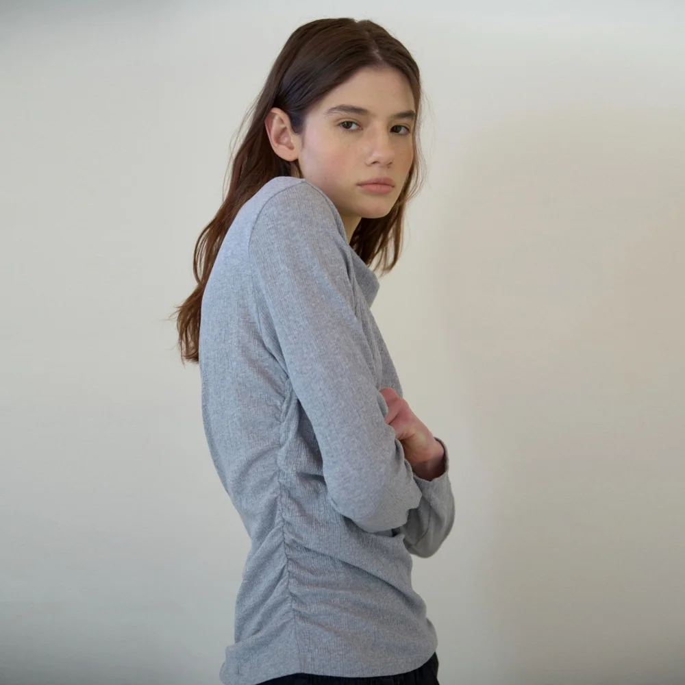 DRAPED SHIRRING T-SHIRT GREY