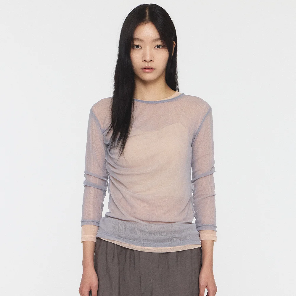 SHIRRING SLEEVE TOP - GREY