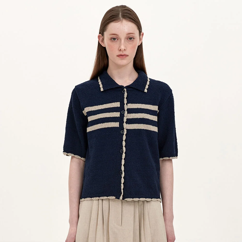 stripe knit cardigan_navy