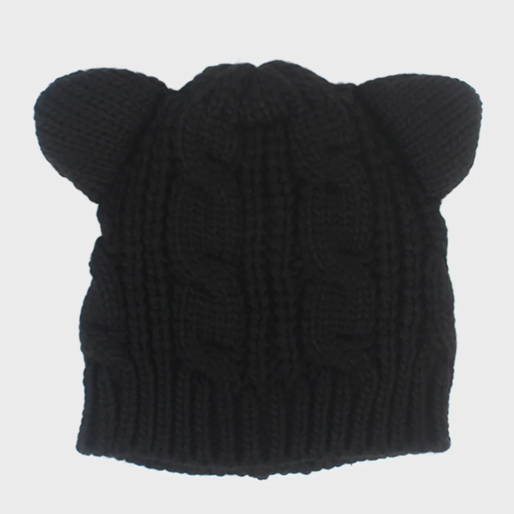 Bear Twist Knit Black Beanie 小熊冷帽