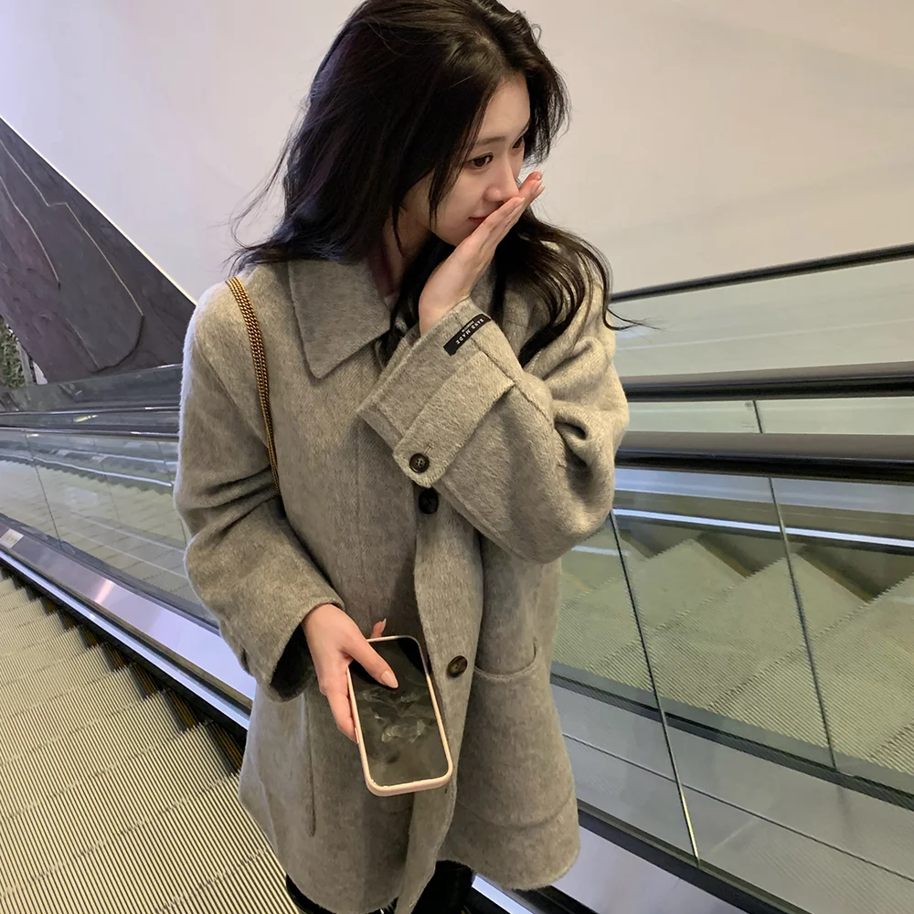 連帽衫 綁帶 手工製 大褸_灰色