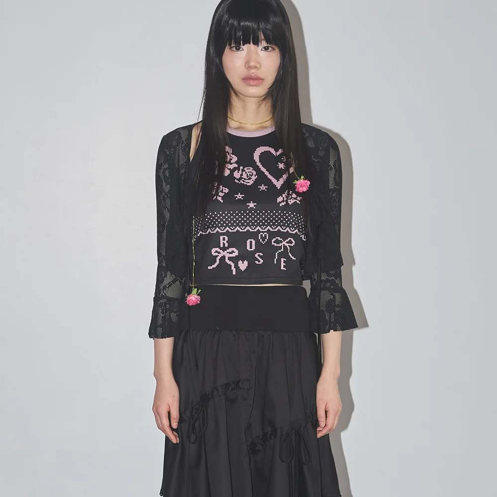 ROSE LACE FRILL CARDIGAN BLACK
