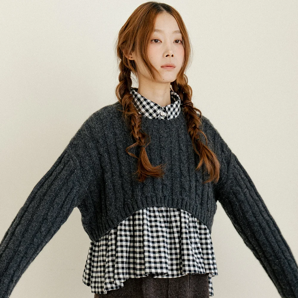Cable Charcoal Crop Knit