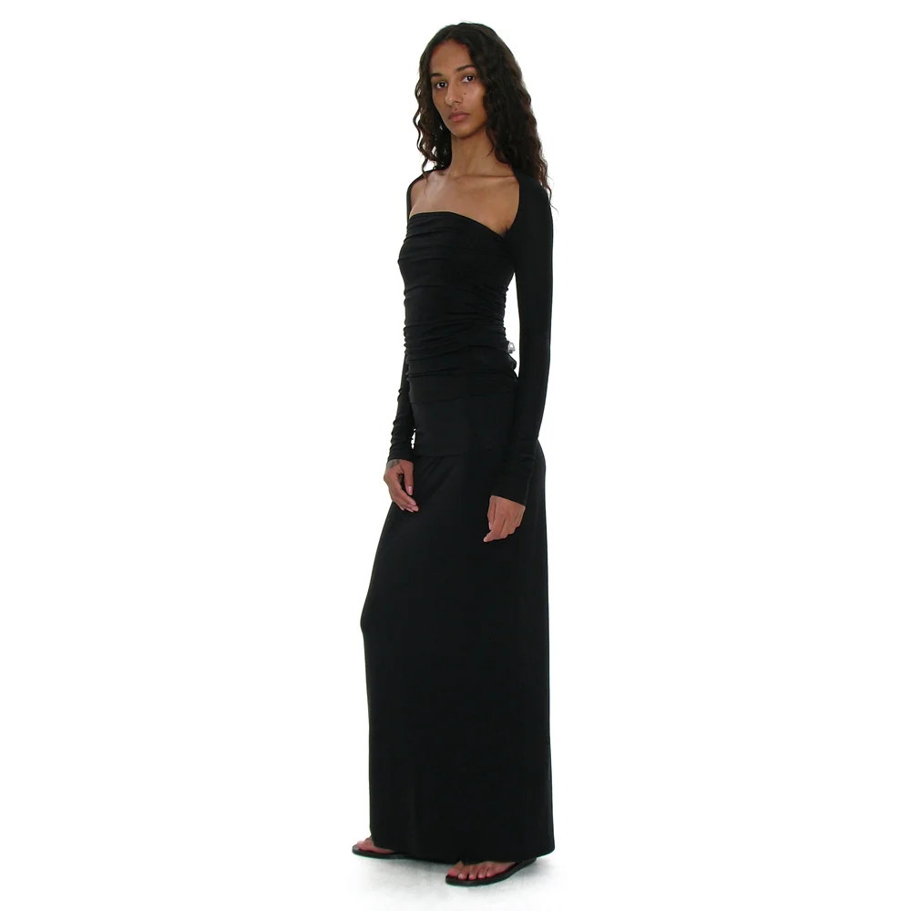 PWC FOLDING WAIST JERSEY MAXI SKIRT_BLACK