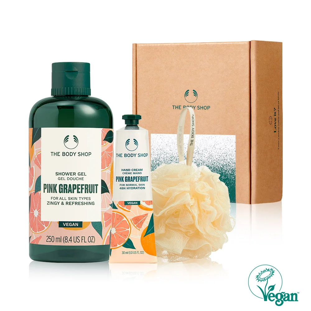 The Body Shop 粉色 西柚 身體 護手 3款 套裝(沐浴露250ml+護手霜30ml+沐浴球)