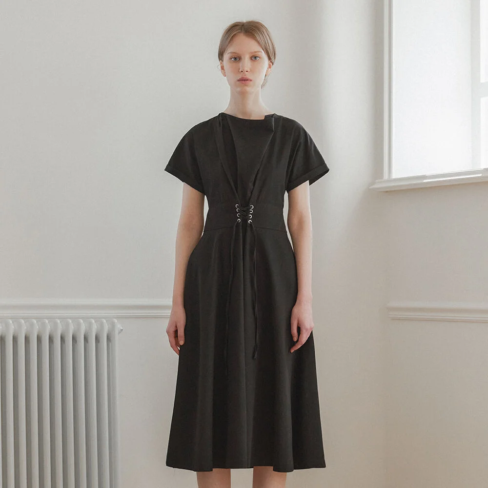 Lace Up Dress - Black