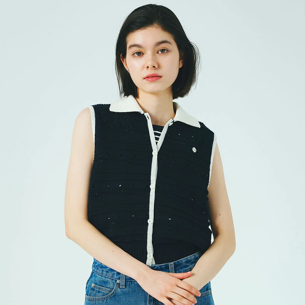 女裝 鉤織 鈕扣 針織衫 Navy