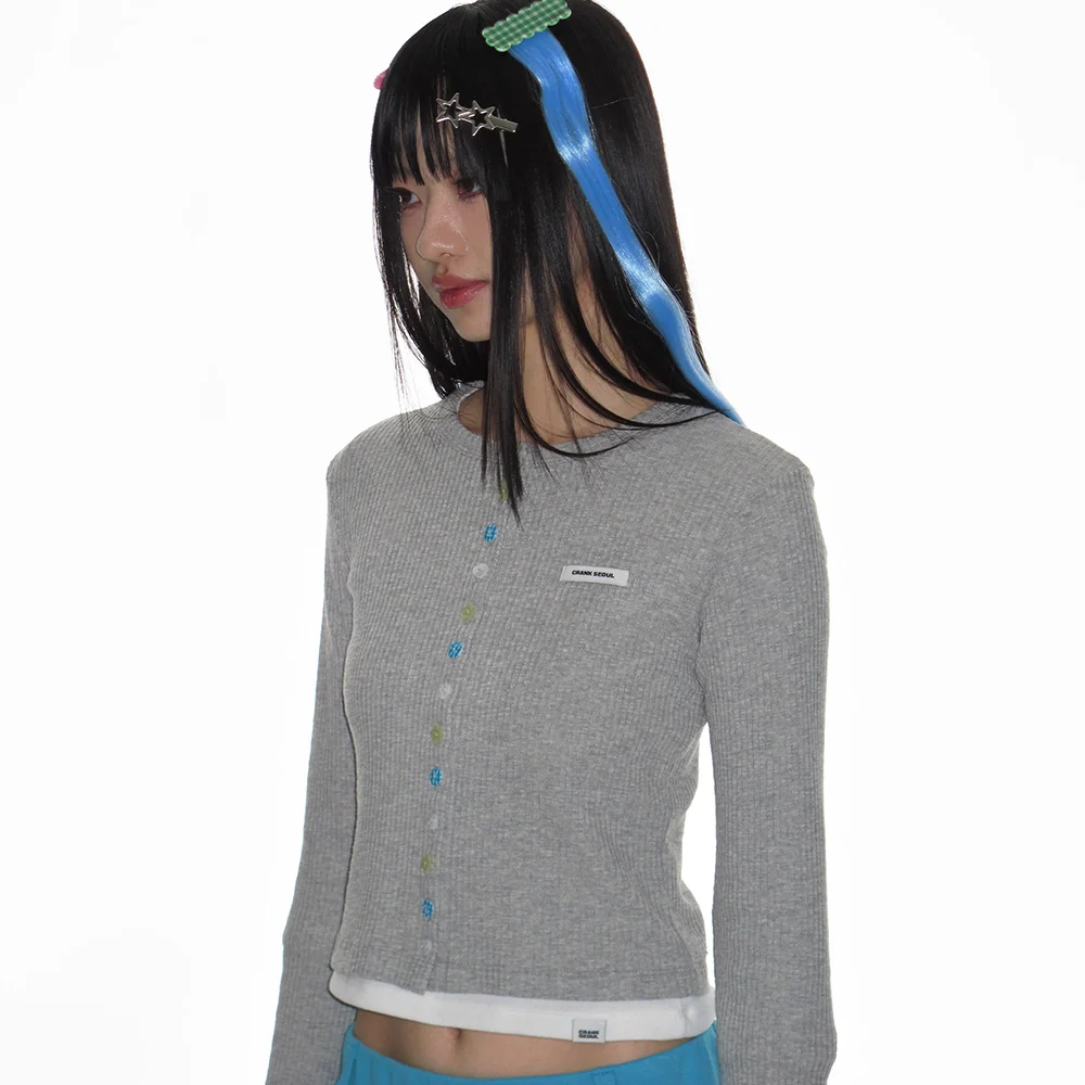 MULTI BUTTON CARDIGAN_MELANGE GREY