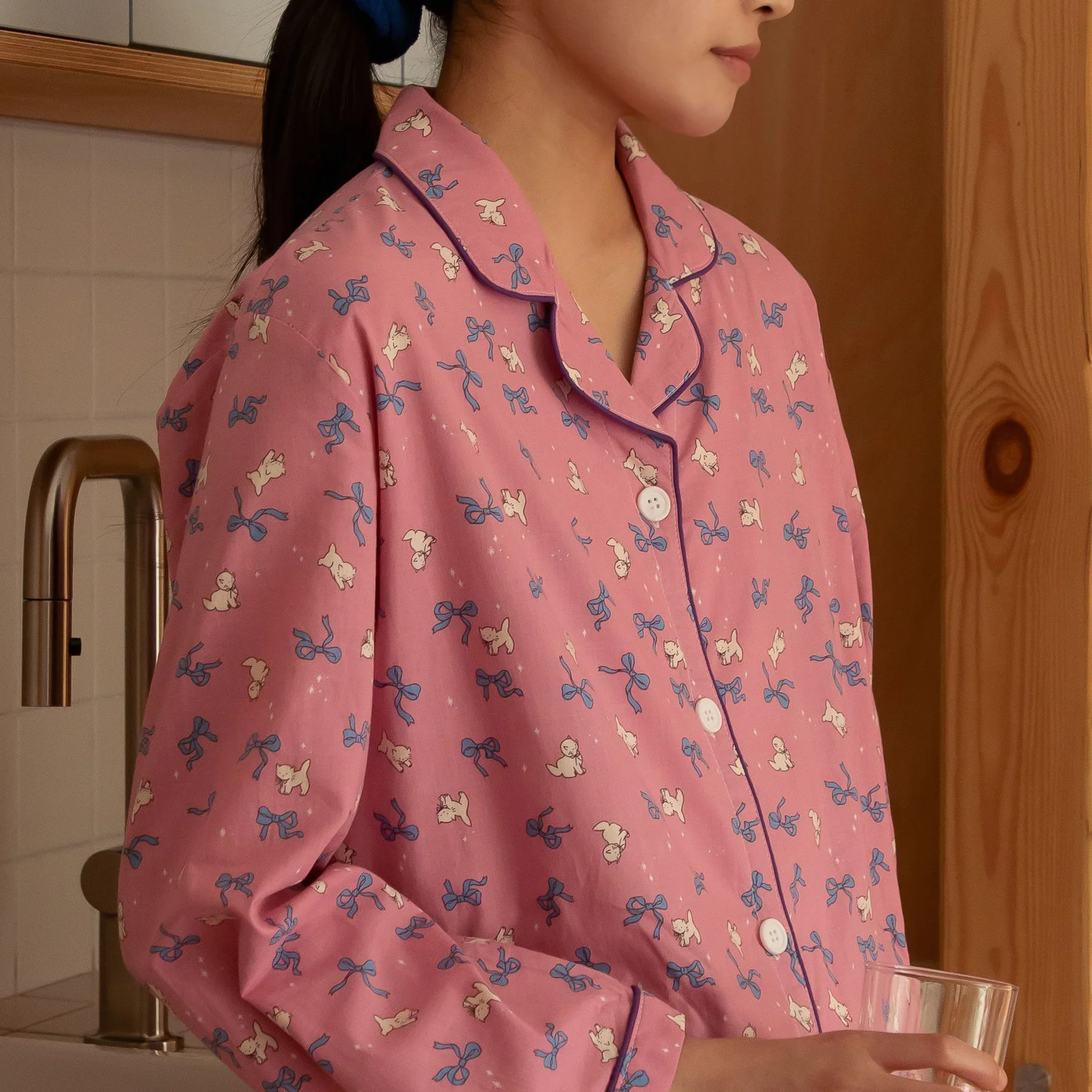 HWD 純棉 長袖 睡衣 套裝 女裝 家居服 (w) - 03 Kitty kitty (M/L)