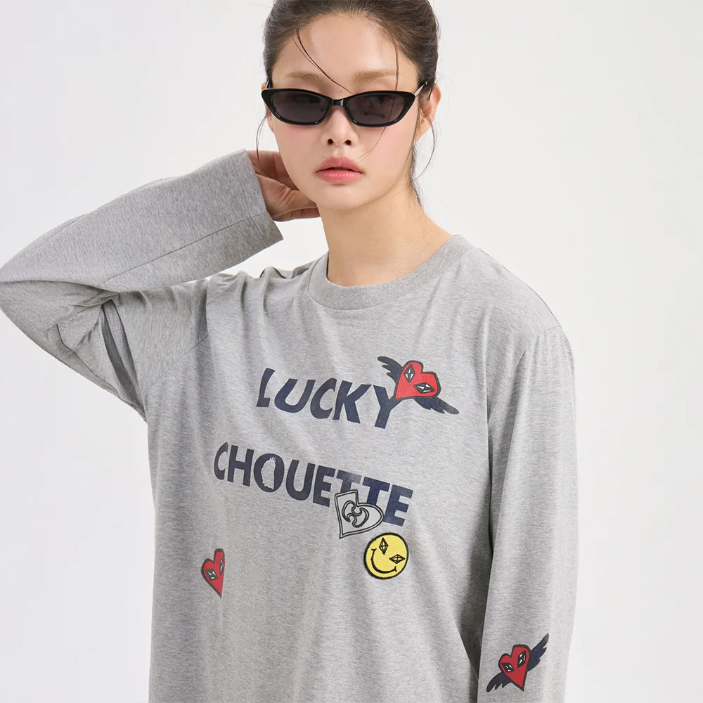 Lettering Point Loose Fit Long Sleeve T-shirt (melange grey) LFTAS26110GYM