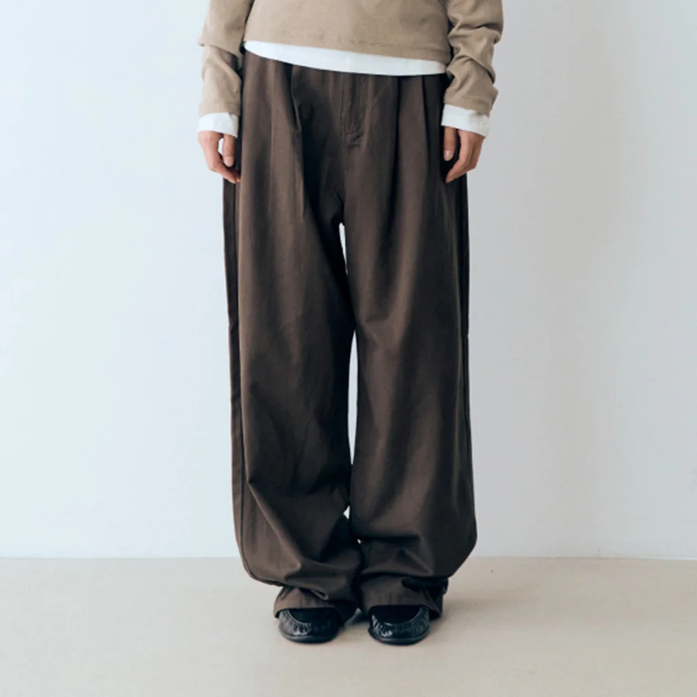 寬鬆 流線 褲子 Dark Brown