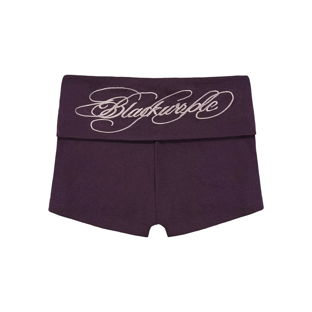 腮紅 翻摺 修身 短 褲子_紫色 Blush Fold Slim Short Pants_Purple