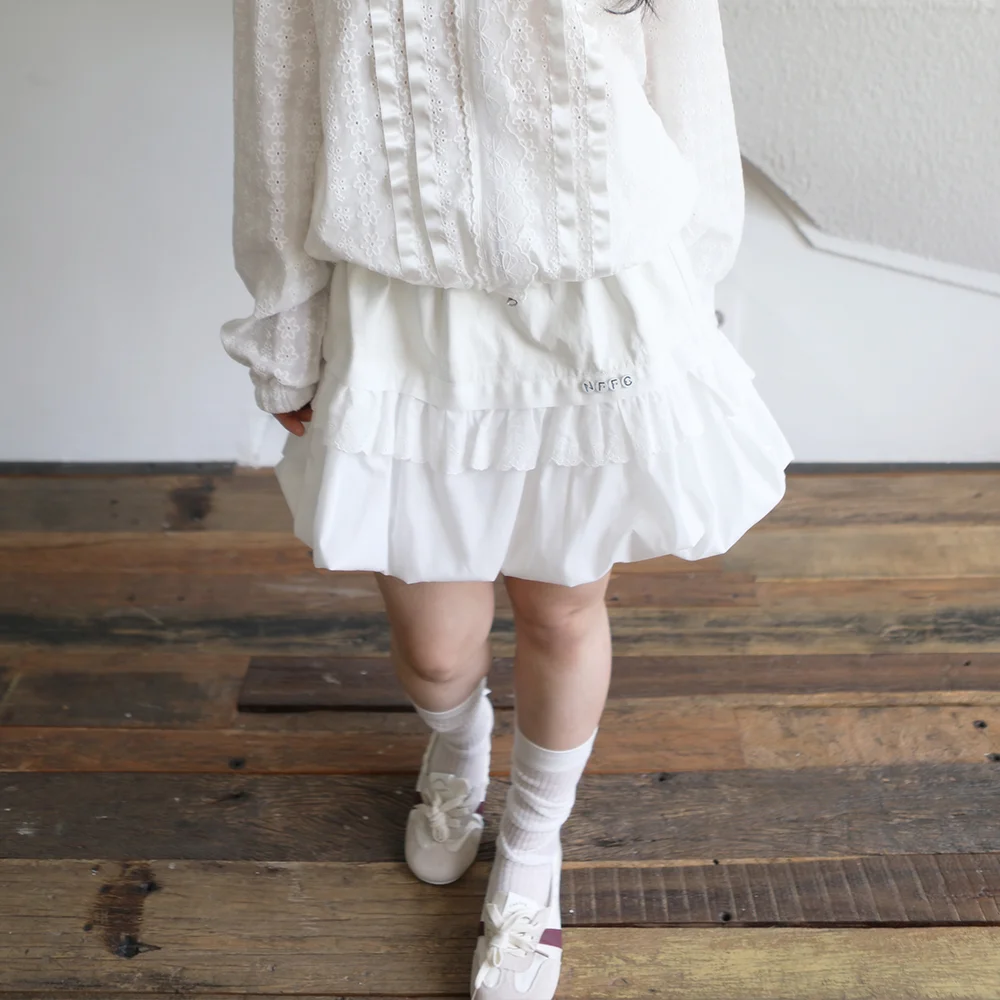 LACE PUMPKIN BANDING SKIRT WHITE
