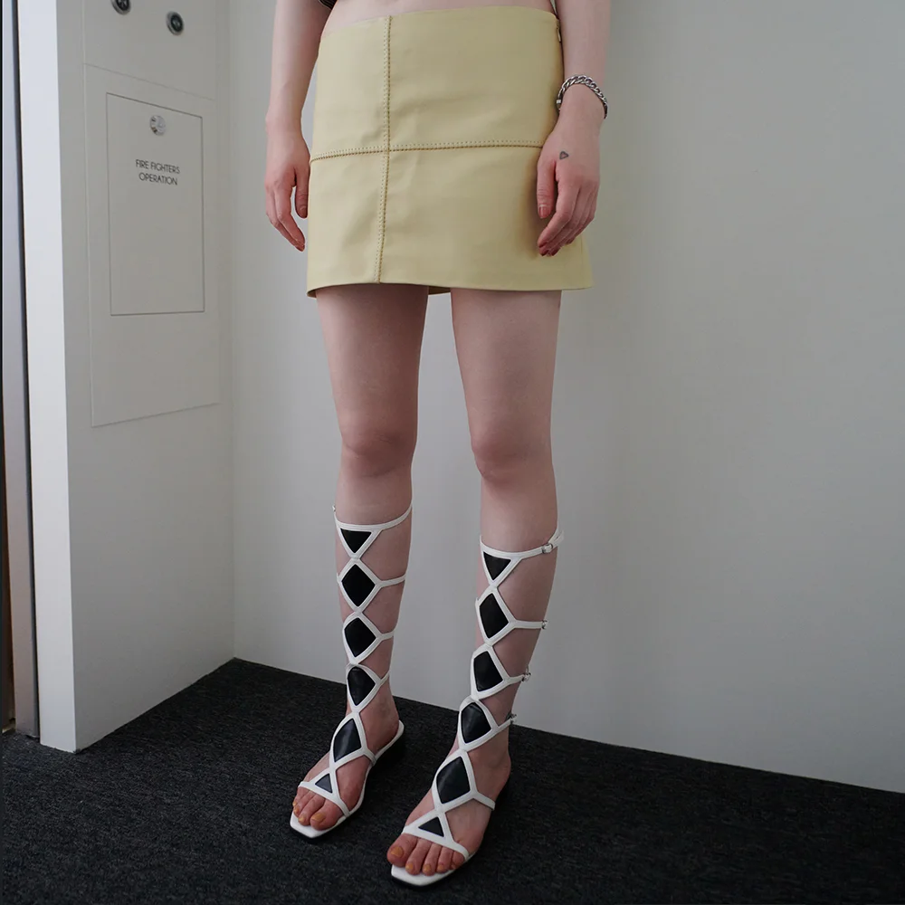 leather mini skirt in butter