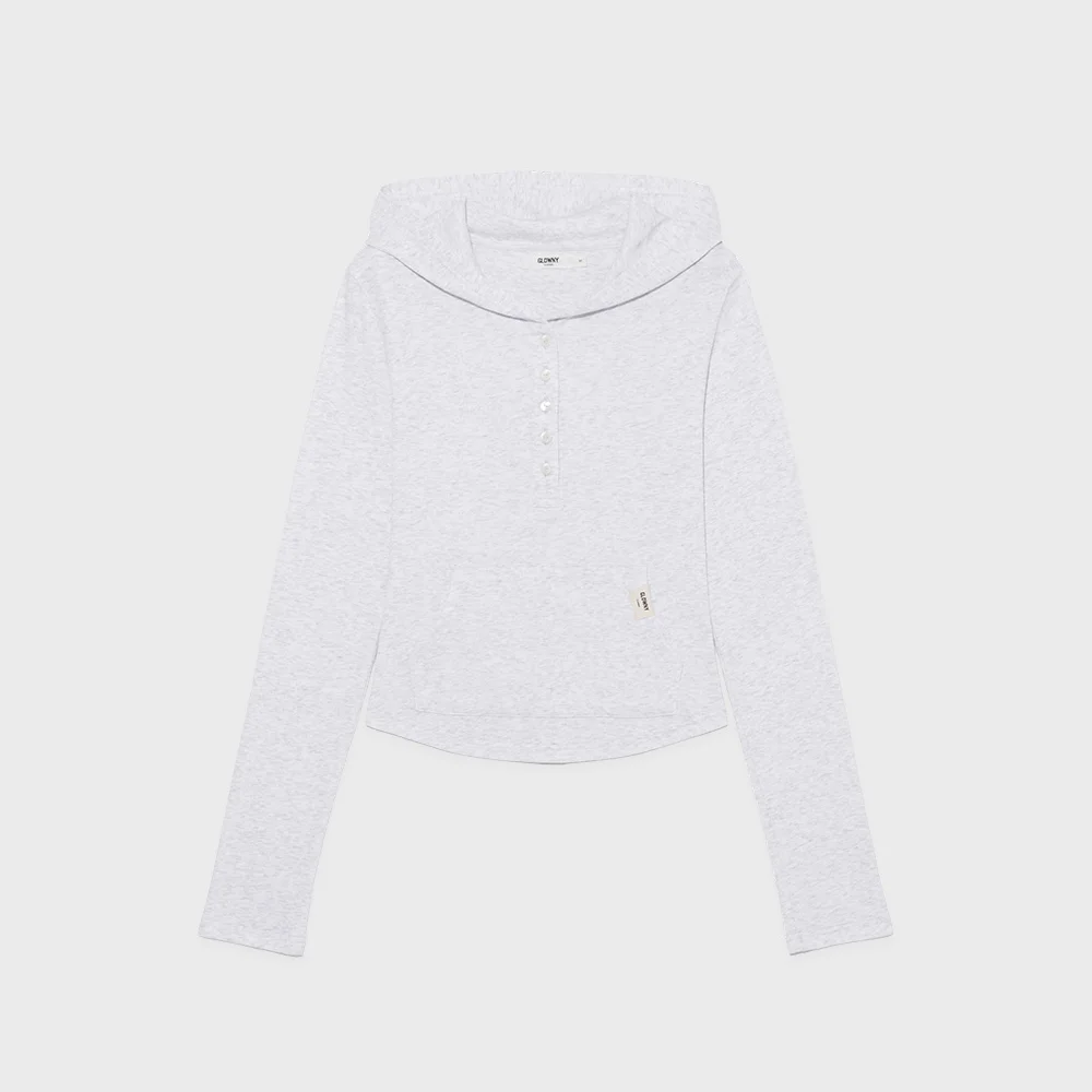 G FINE BUTTON HOODIE (MELANGE GRAY)