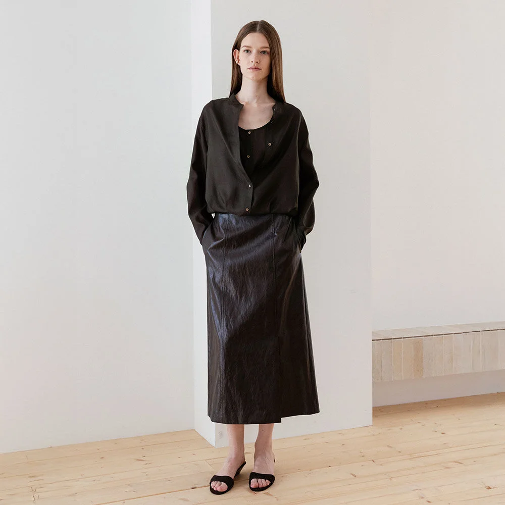 Faux Leather Maxi H-line Skirt SL5AS340-94