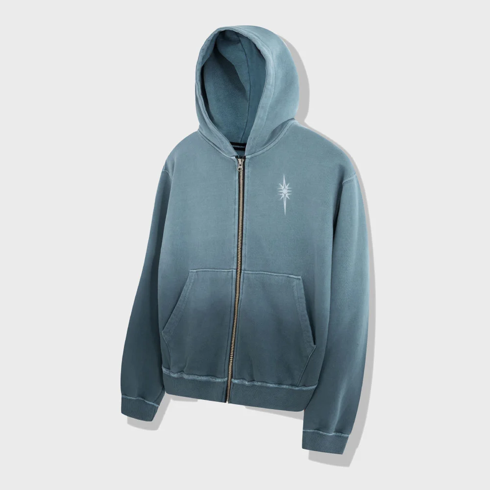 Pigment Dyed Zip-up Hoodie (Blue Green)