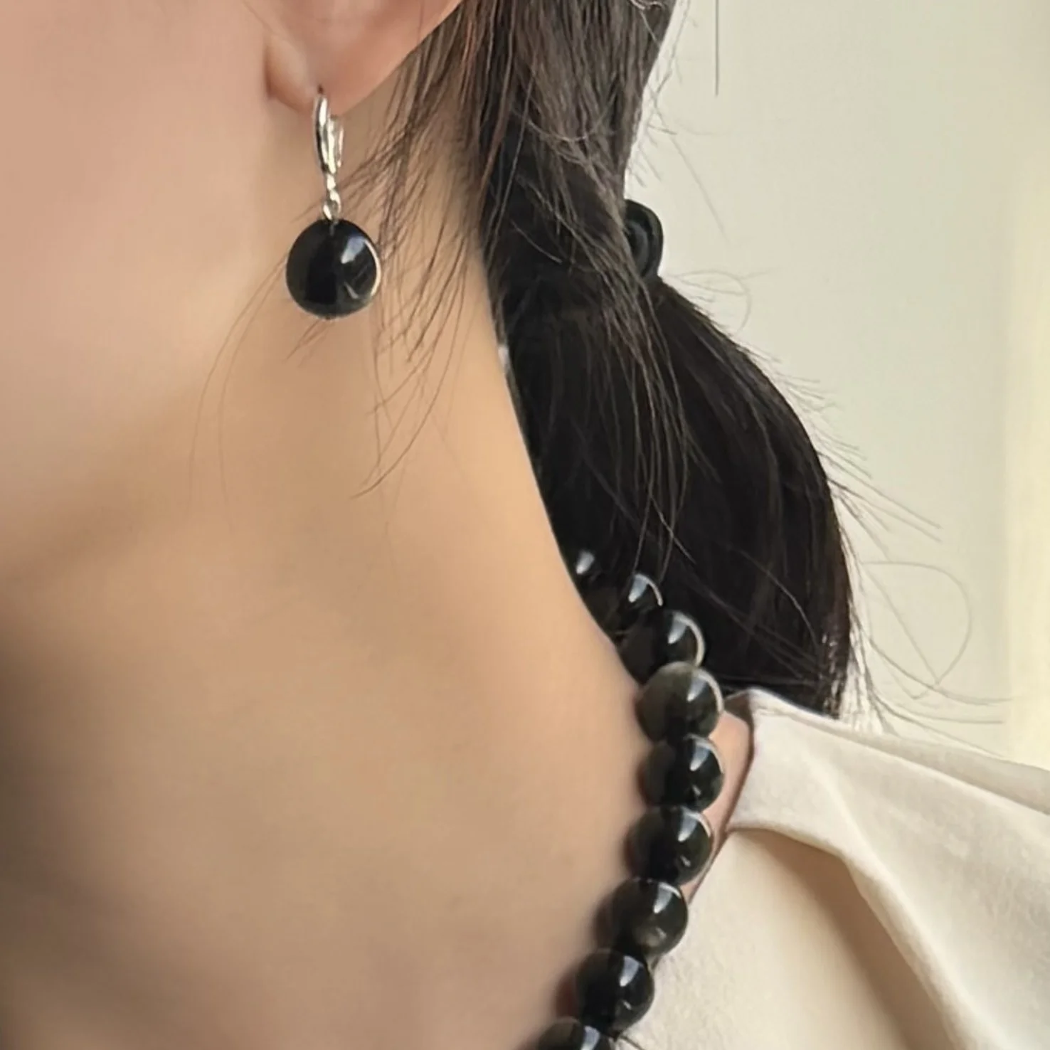 gold obsidian drop earrimgs