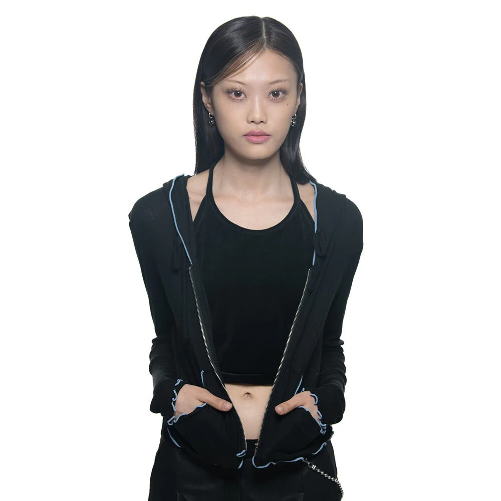 COLOR WAVE HOOD ZIP-UP BLACK