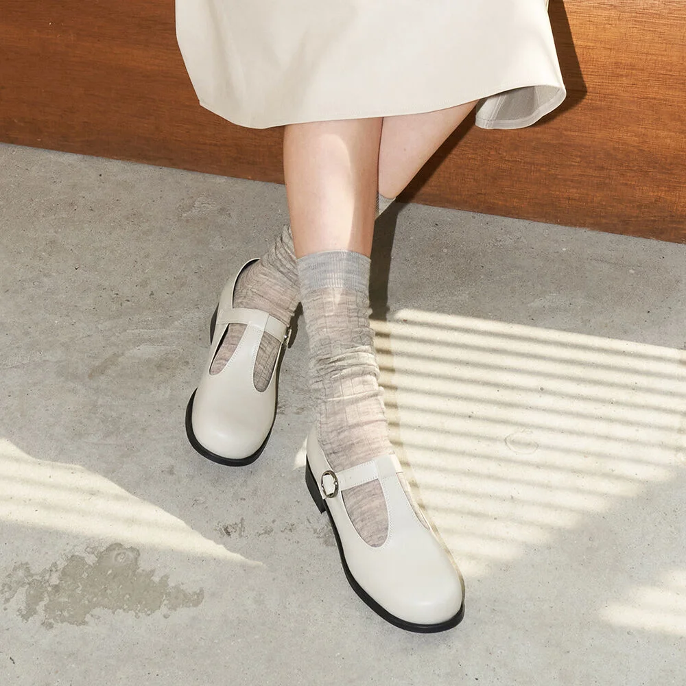 Gabriel Classic T-Strap Loafers Ivory
