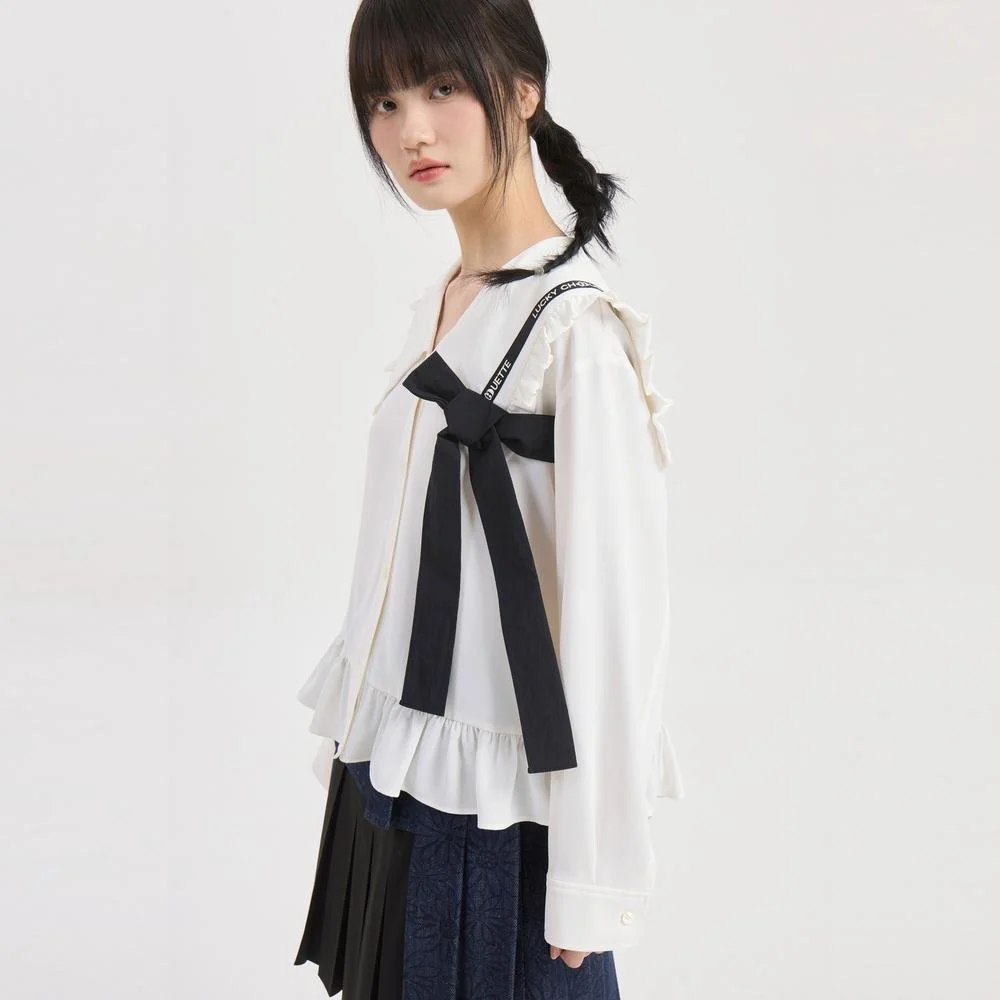 Ribbon Point Sailor Poly Blouse (ivory) LFSAS26235IVX