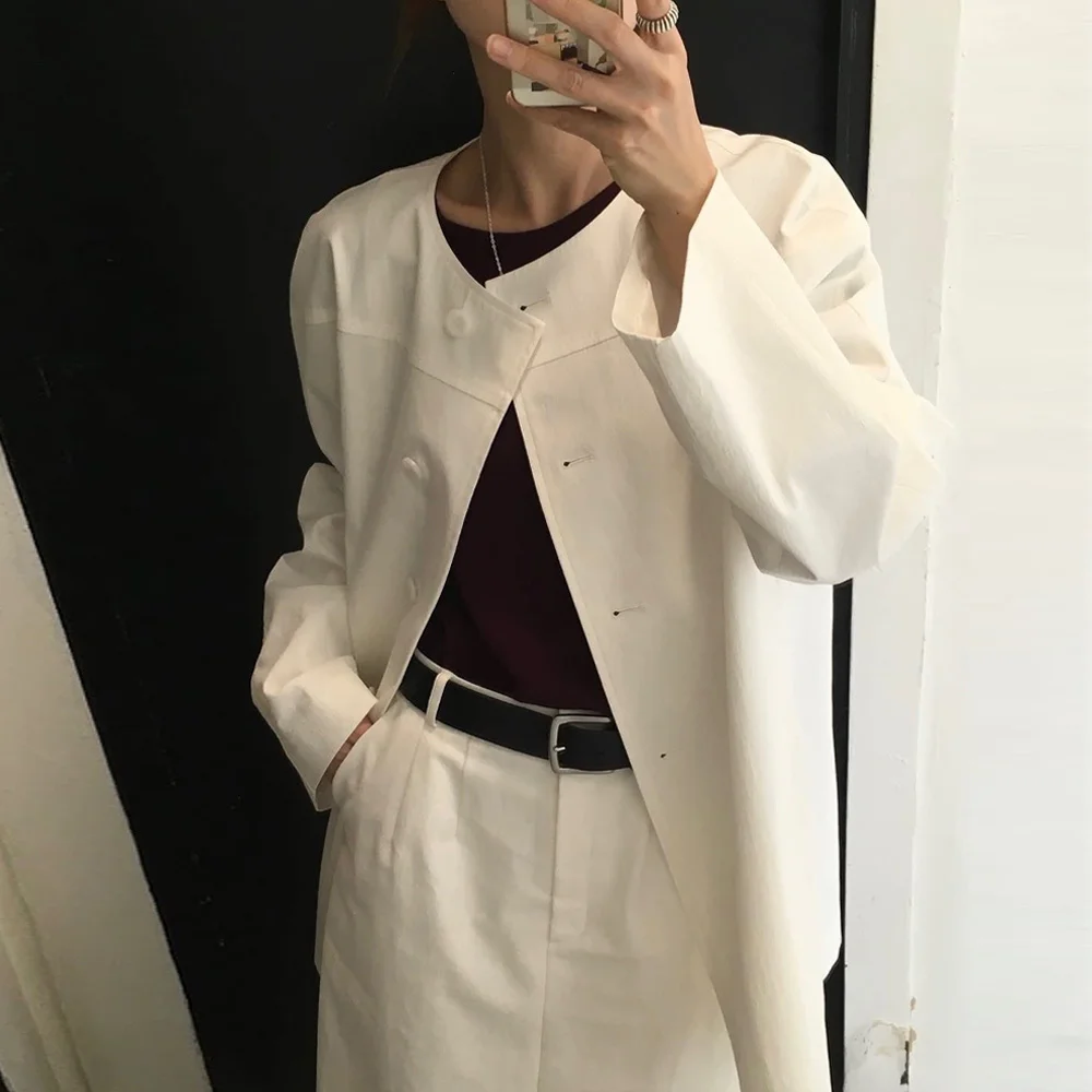 collarless half trench coat_white