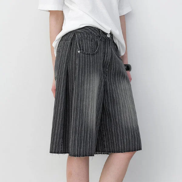 STRIPE TUCK BERMUDA DENIM PANTS (PT-5765)