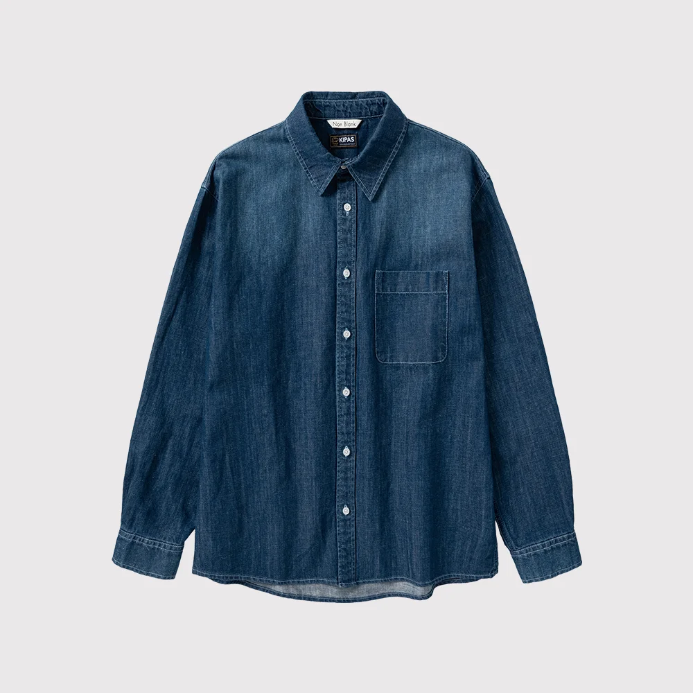水洗 牛仔 LS 襯衫_MID BLUE