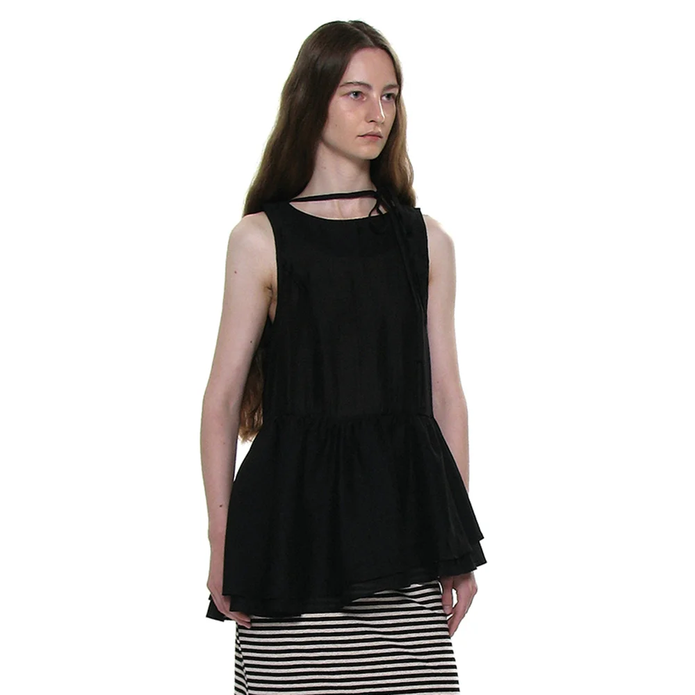 TIENECK FRILL BLOUSE_BLACK