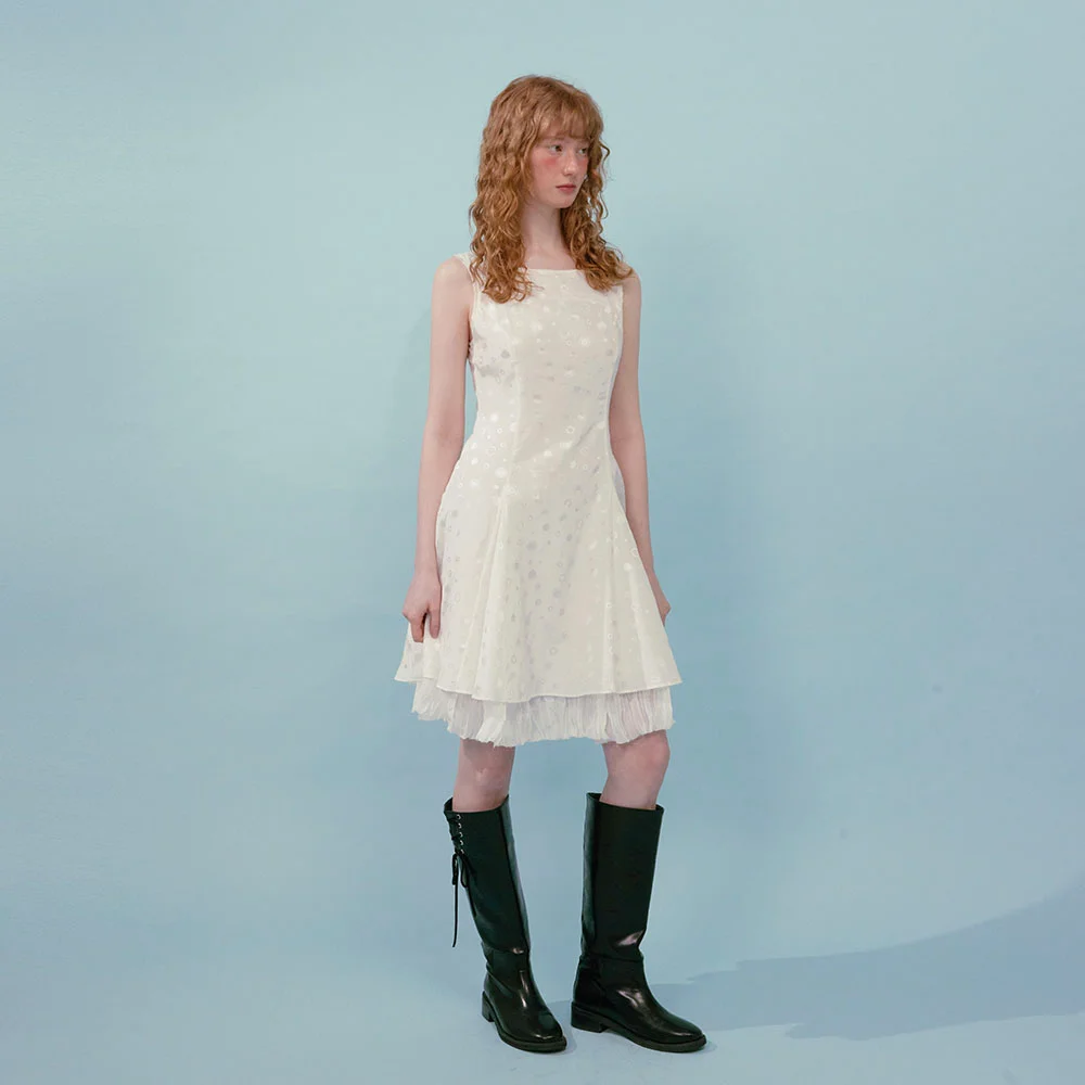 Polka Dot Silk Dress (White)